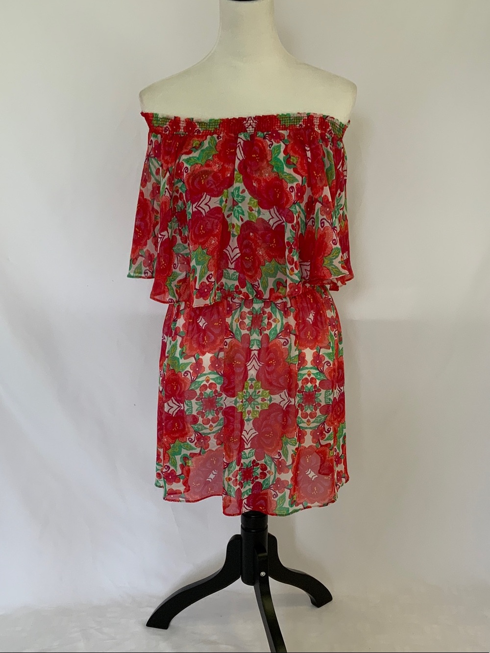 Show Me Your MuMu Red Floral Smocked Top with Green Accents